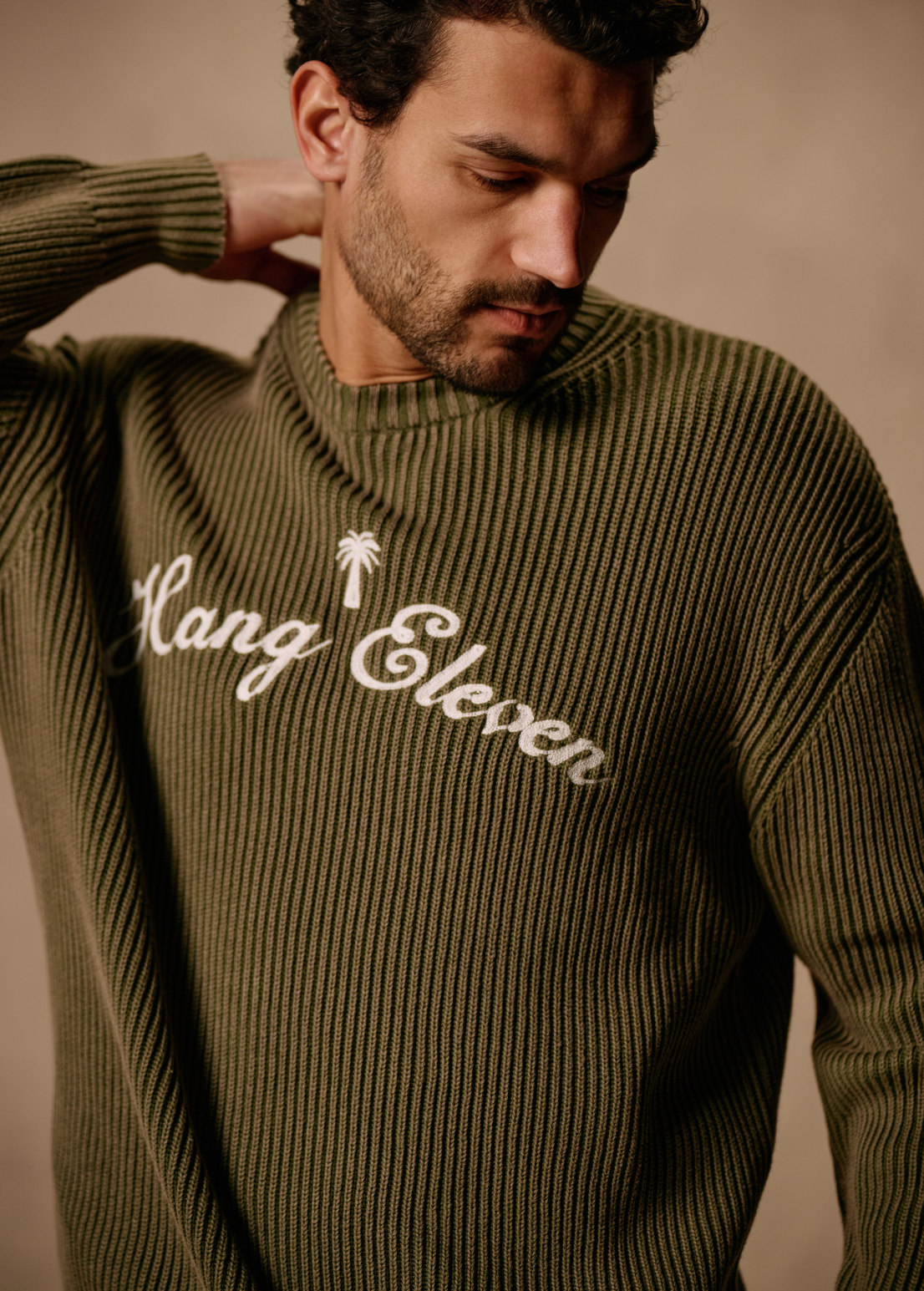 Palm Logo Knit Crewneck - Olive Green