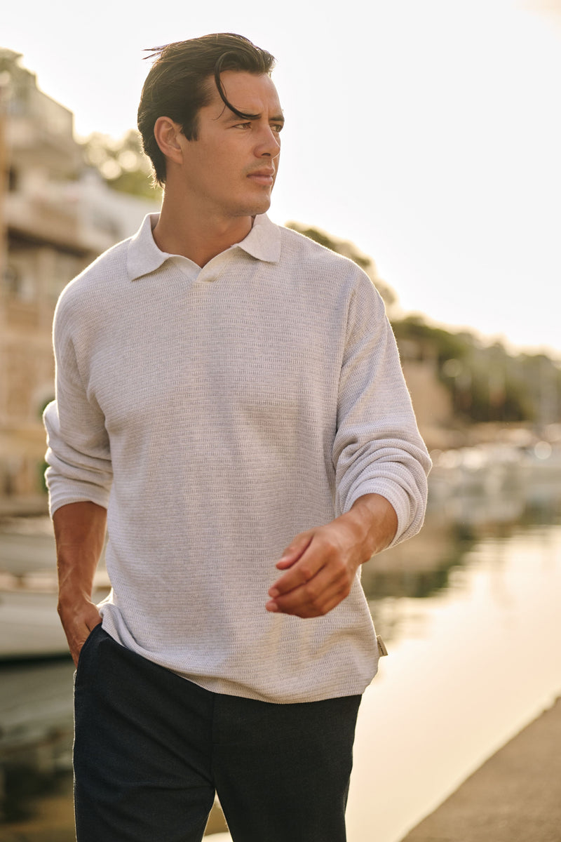 Structure Knit Polo - Grey Melee