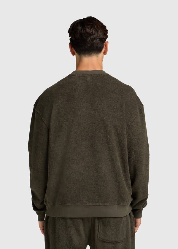 Toweling Bouclé Crewneck - Forest Green