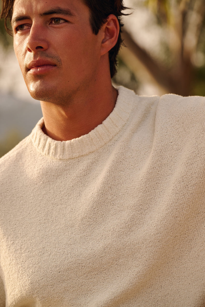 Loop Knit Rundhals-Pullover – Weißer Sand