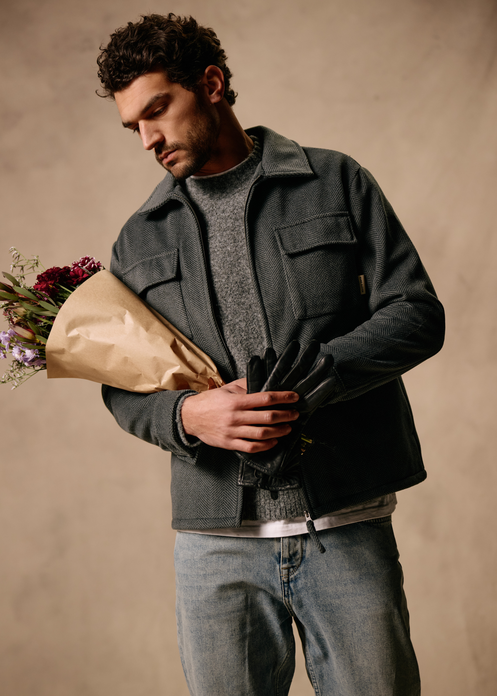 Herringbone Zip Overshirt - Antra Melange