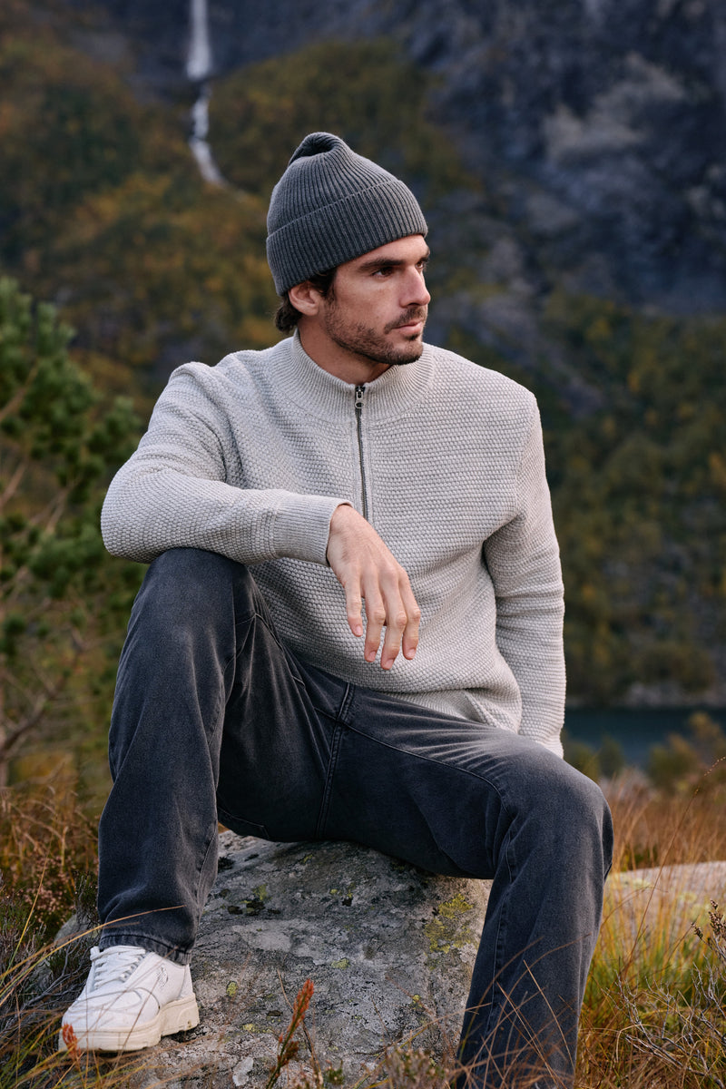 Structure Half Zip Knit - Grey Melee