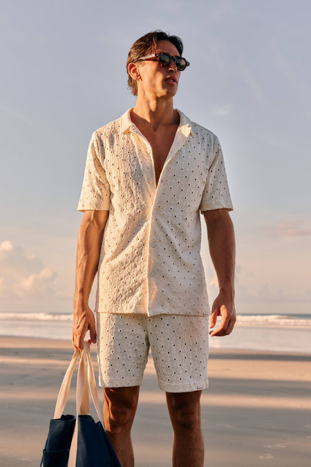 Crochet Sunrise Shirt - White Sand