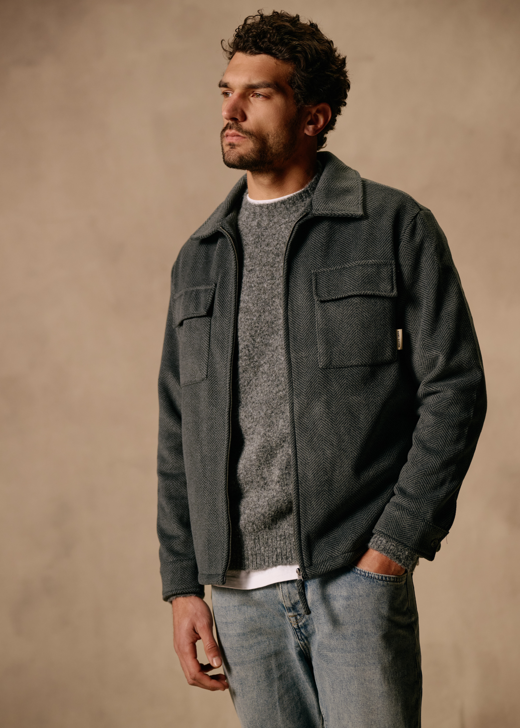 Herringbone Zip Overshirt - Antra Melange