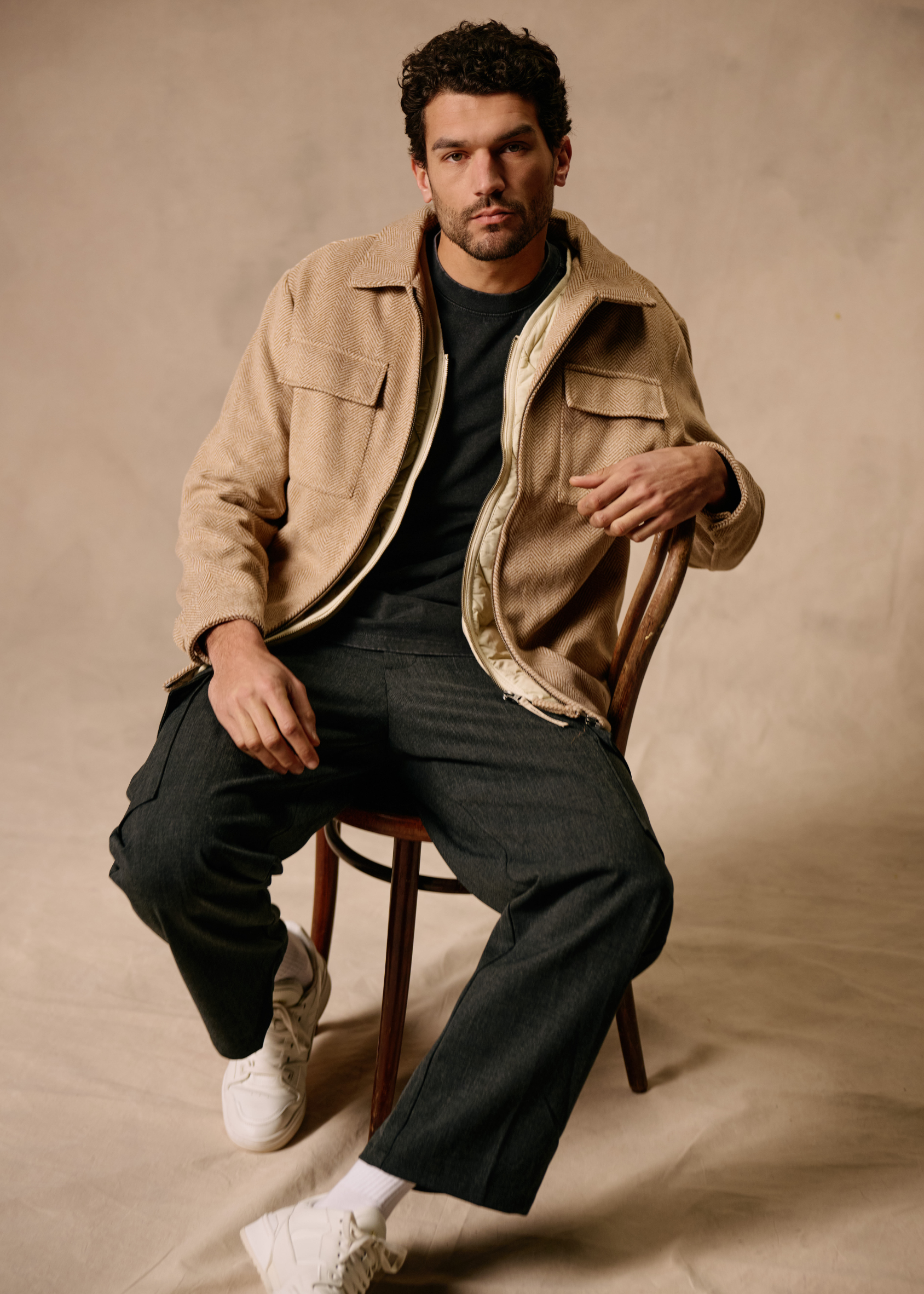 Herringbone Zip Overshirt - Desert