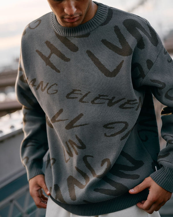Jacquard Logo Knit Crewneck - Light Brown