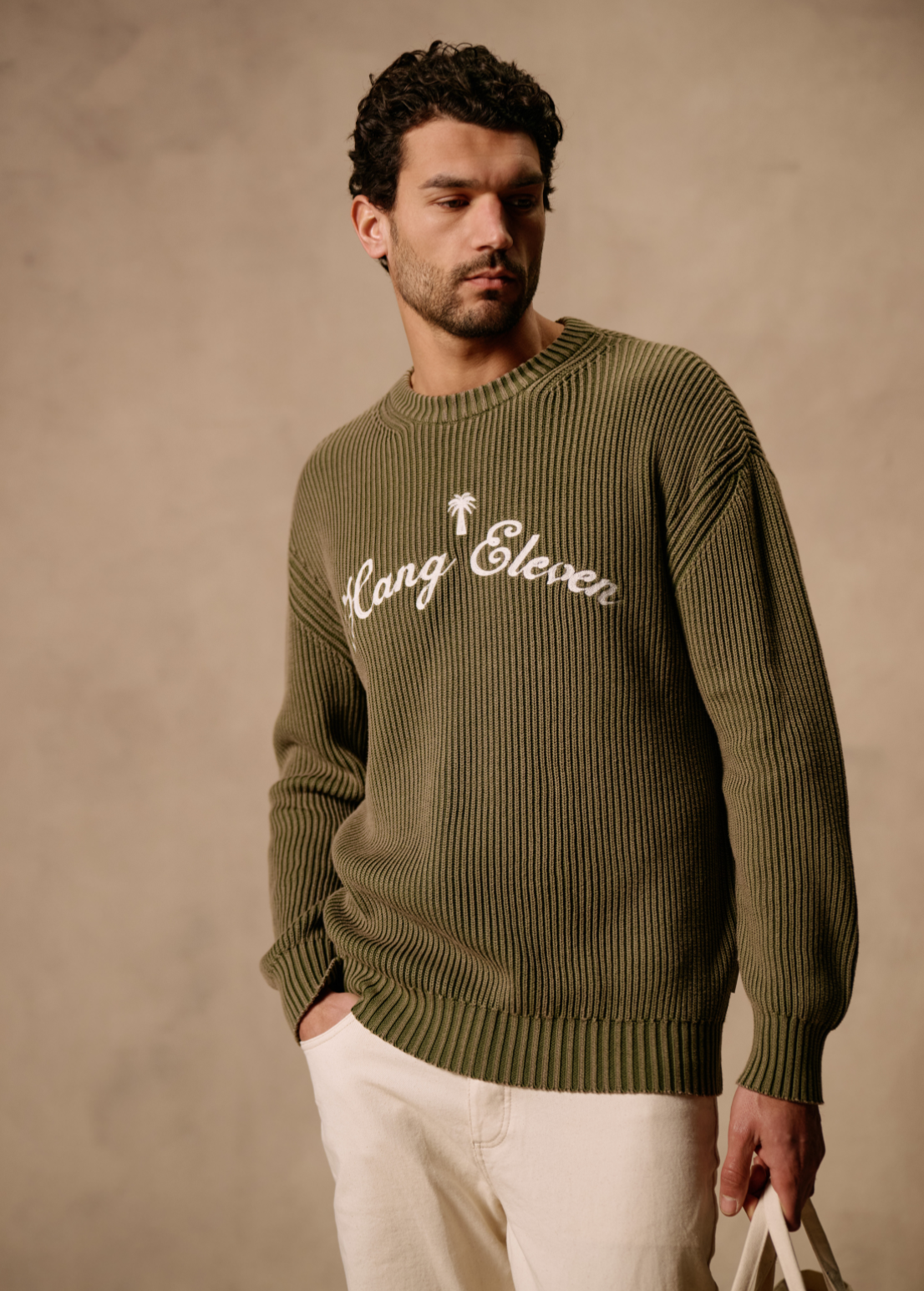Palm Logo Knit Crewneck - Olive Green