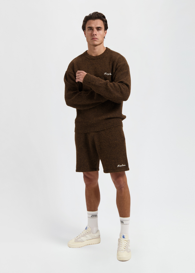Weiche Strickshorts – Braun