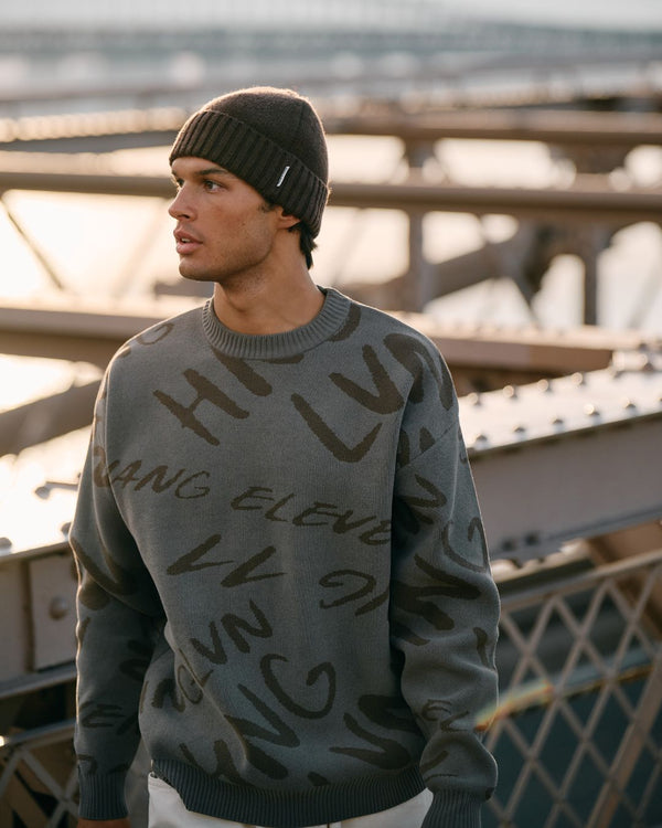 Jacquard Logo Knit Crewneck - Light Brown