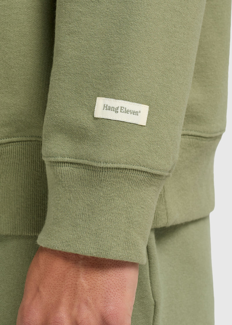 Pull demi-zip vintage délavé - Vert mousse