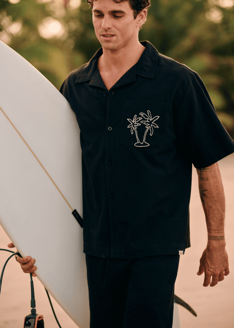 Night Palm Resort Shirt - Off Black