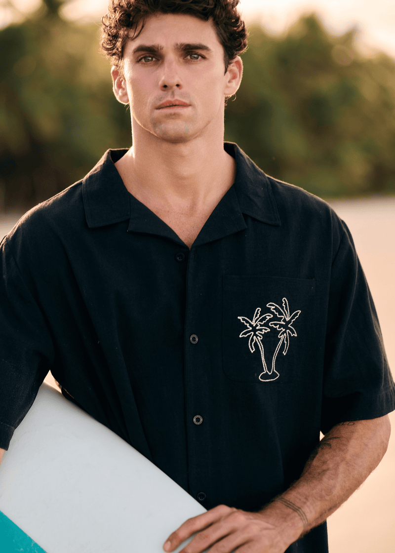 Night Palm Resort Shirt - Off Black
