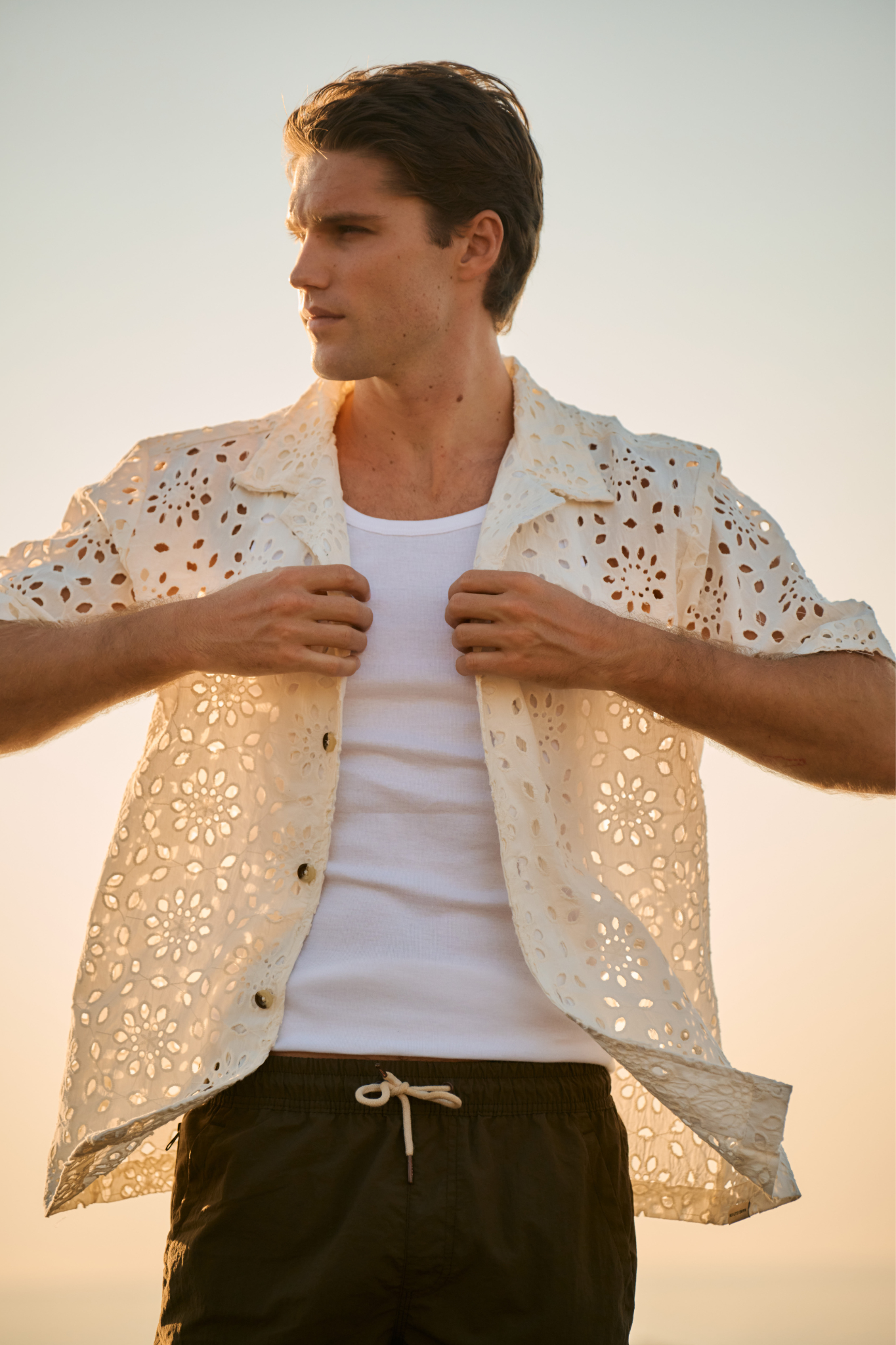 Flower Crochet Shirt - White Sand Hang Eleven Flower Crochet Shirt - White Sand Hang Eleven