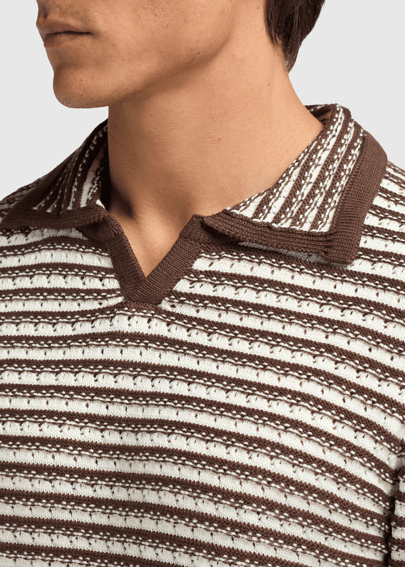 Stripe Knitted Polo - Brown