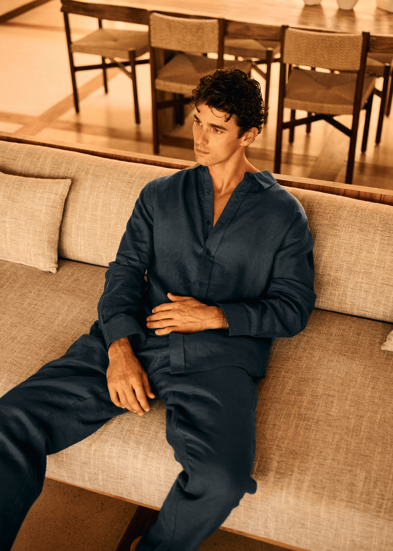 Linen Shirt - Navy Blue