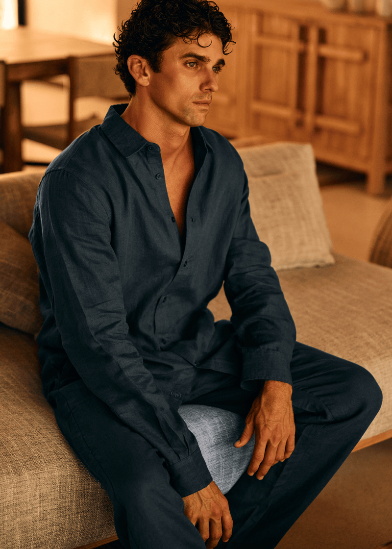 Linen Shirt - Navy Blue