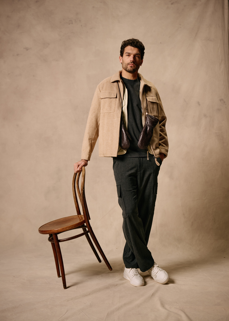 Herringbone Zip Jacket - Desert