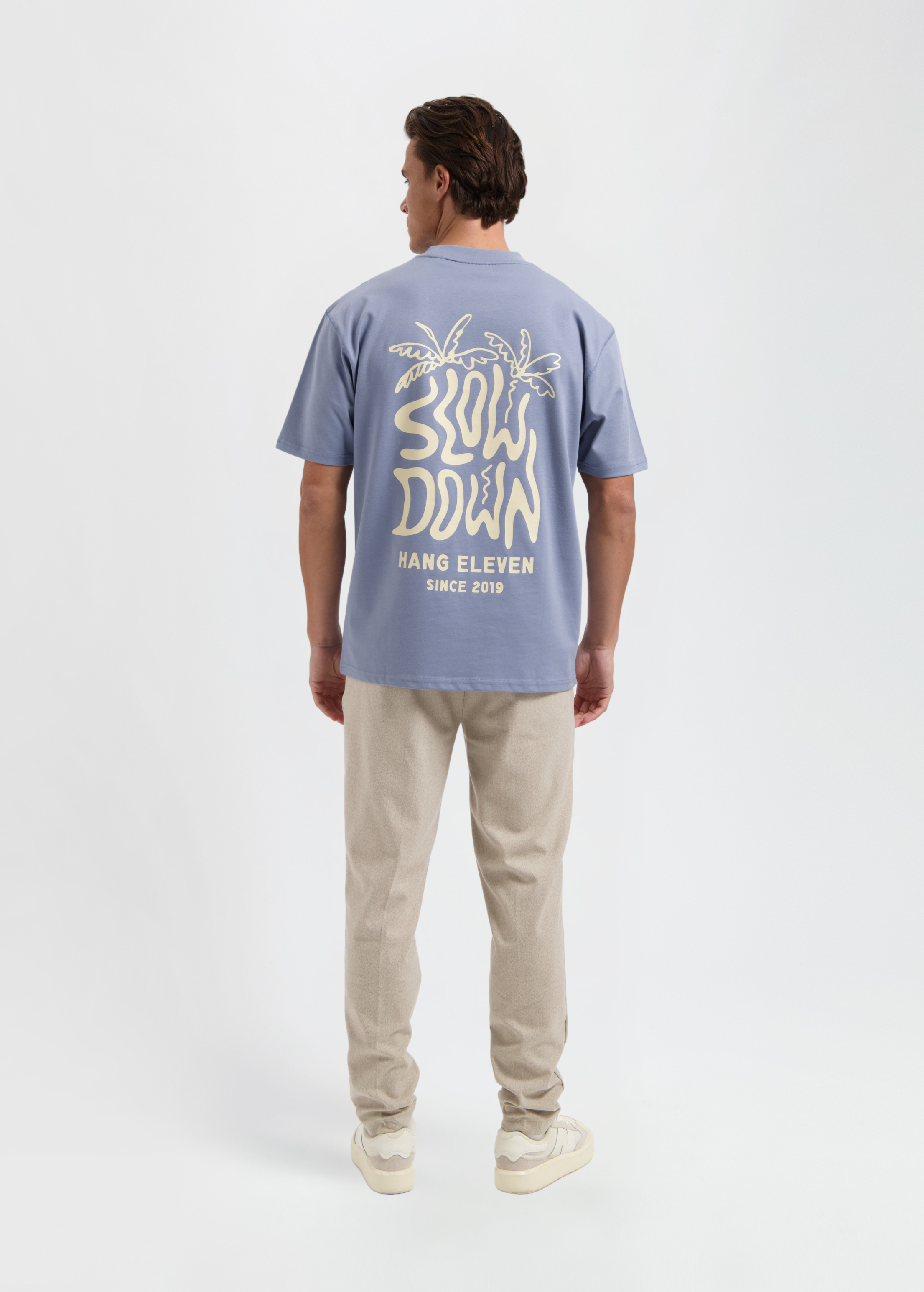 Slow Down Palm Tee - Dusty Blue