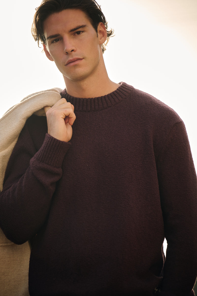 Premium Strickpullover mit Rundhalsausschnitt - Bordeauxrot