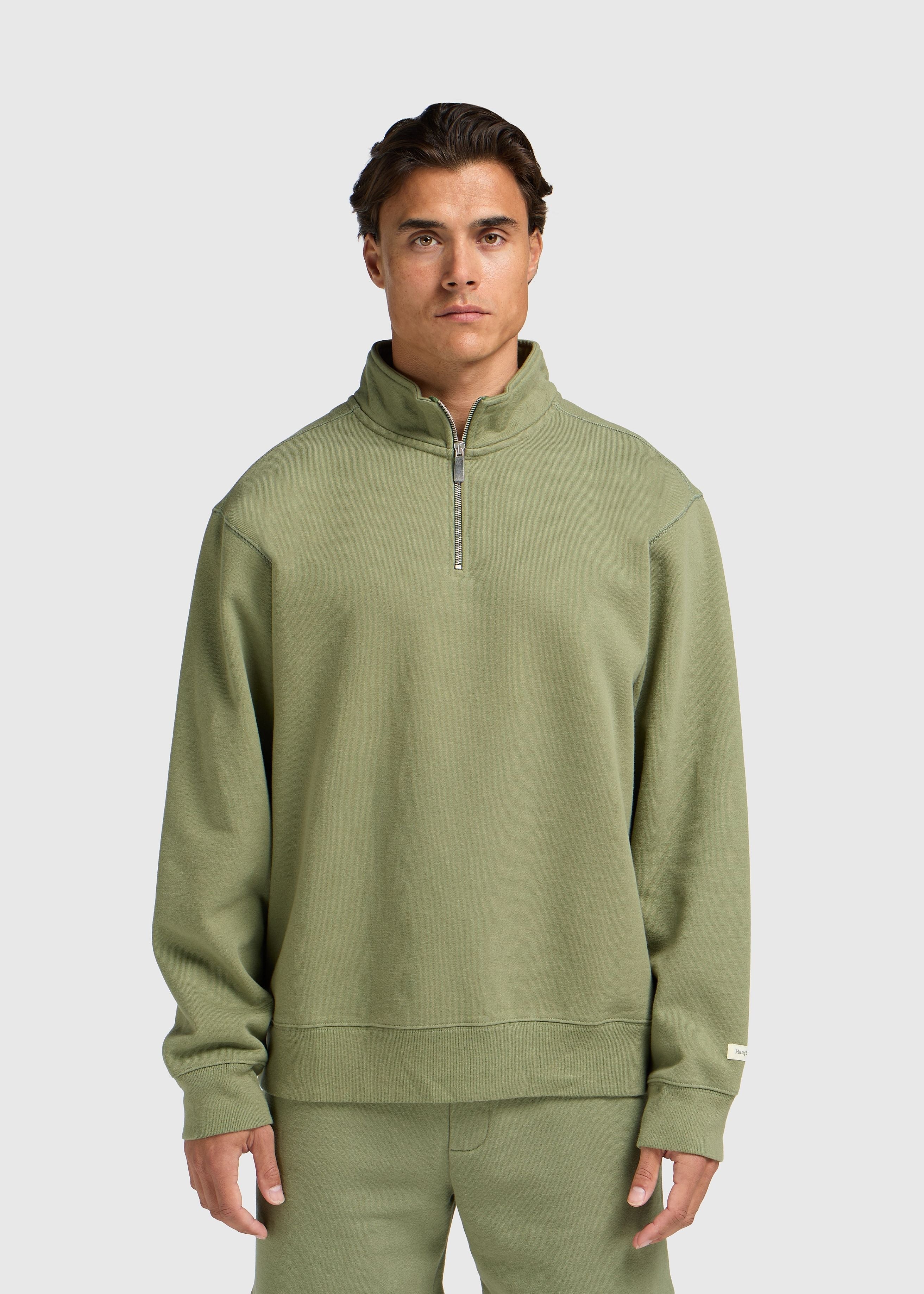 Vintage Washed Half Zip - Moss Green