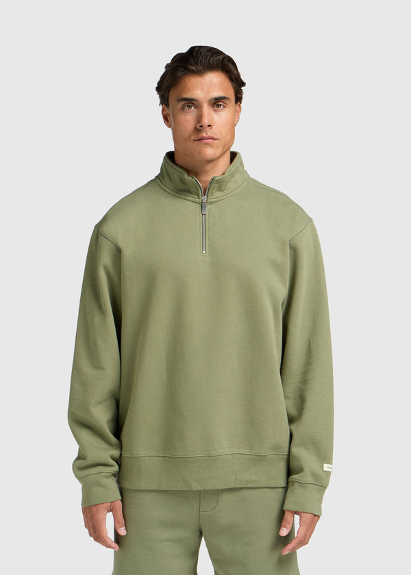 Vintage Washed Half Zip - Moss Green