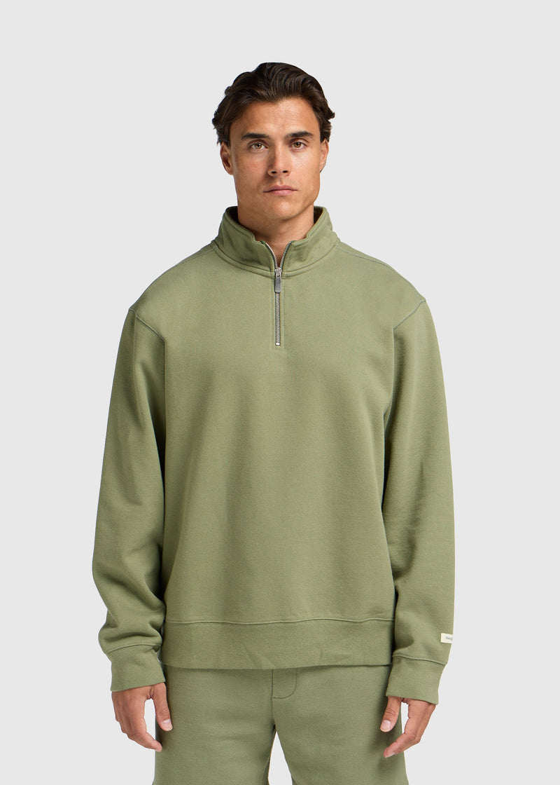 Pull demi-zip vintage délavé - Vert mousse