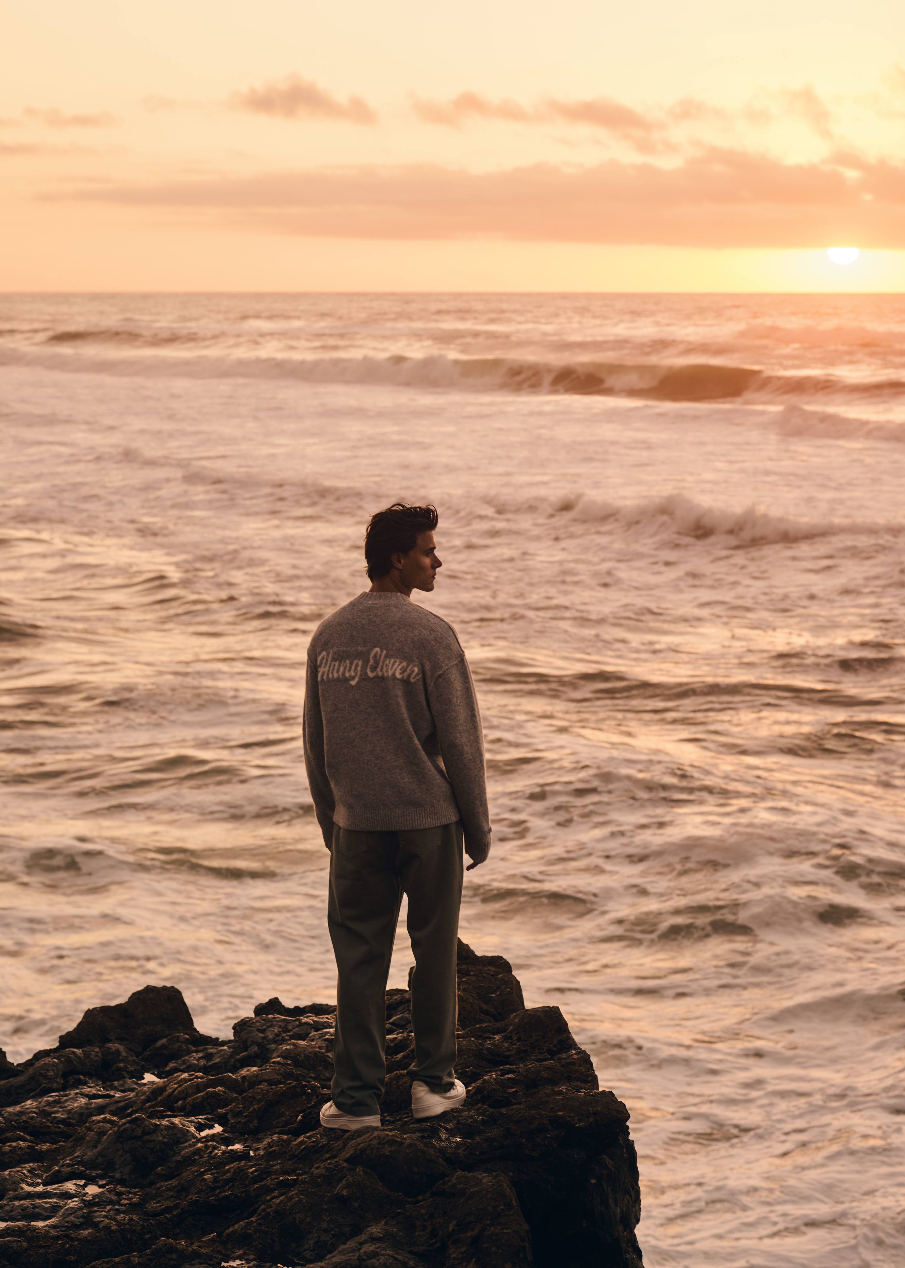 Cozy Brand Knit Crewneck - Grey Melee