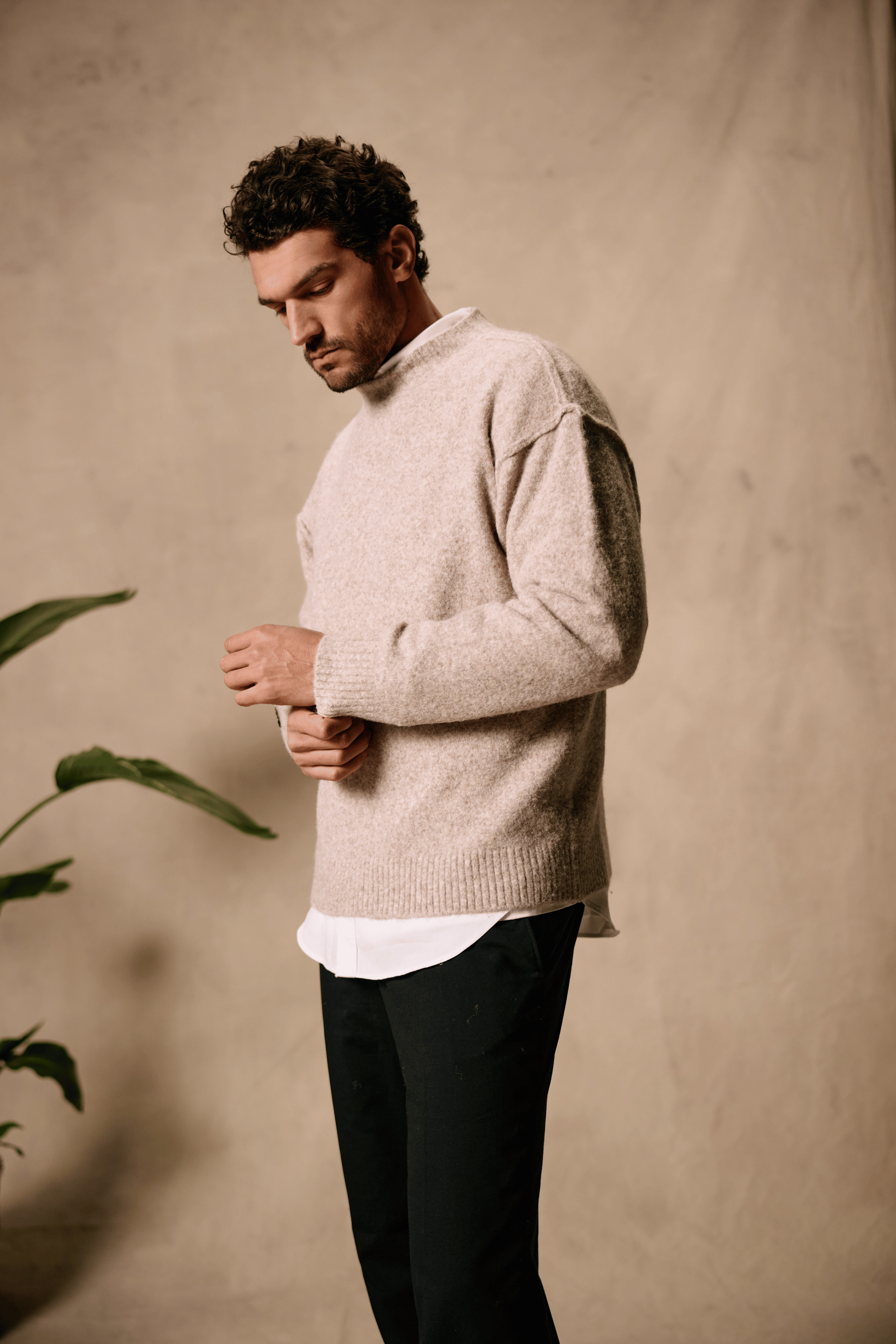 Cozy Brand Knit Crewneck - Taupe