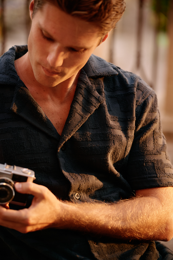 Toweling Jacquard Shirt - Navy Blue