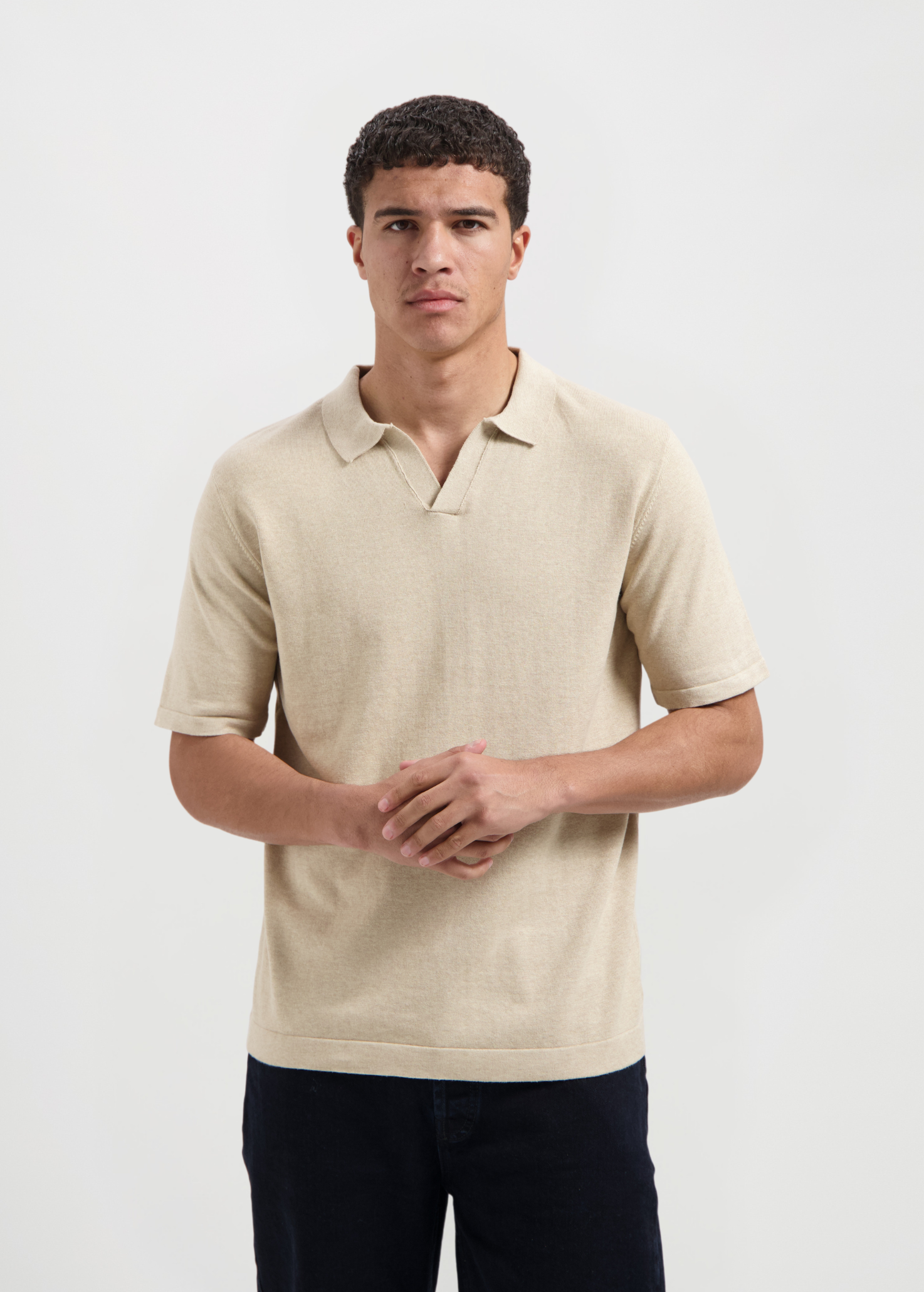 Knitted Polo - Sand Melange