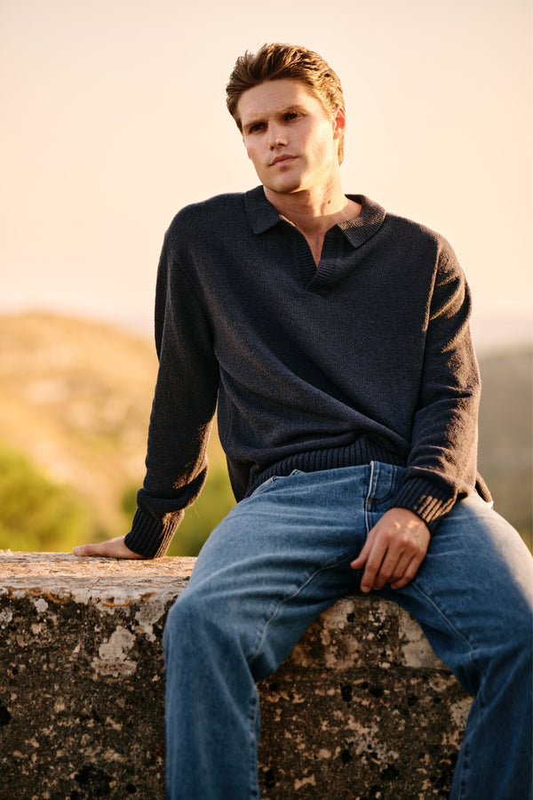 Loop Knit Polo - Navy
