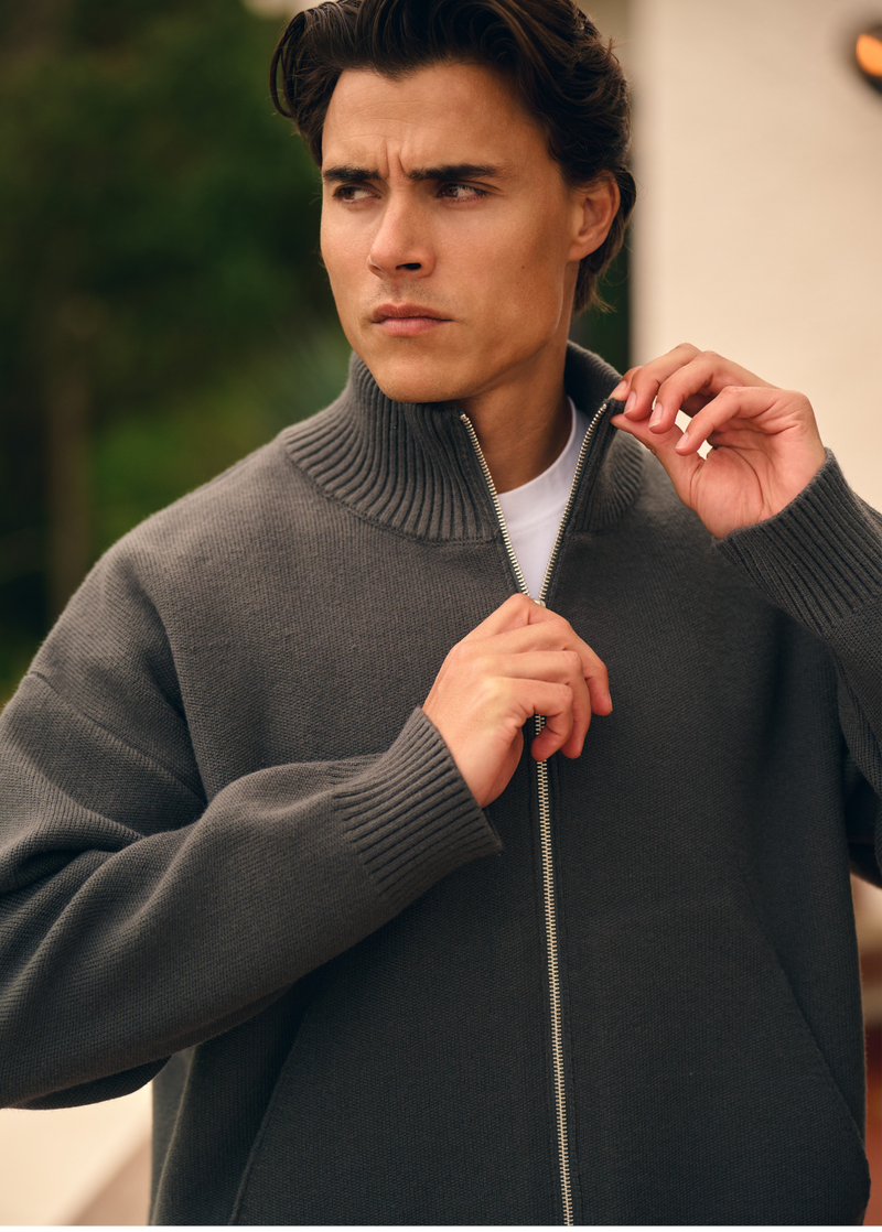 Gilet en maille entièrement zippé - Anthracite
