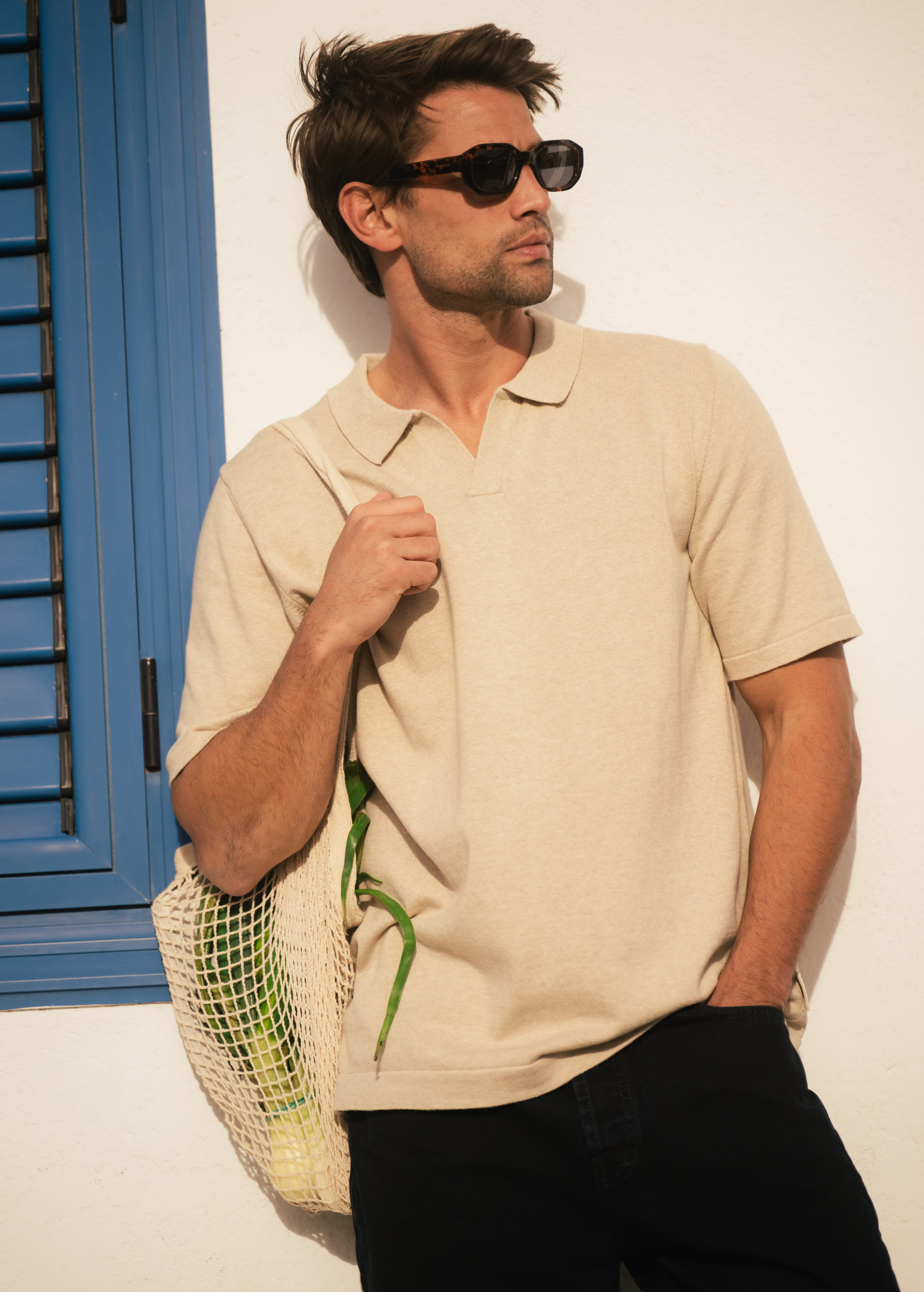 Knitted Polo - Sand Melange