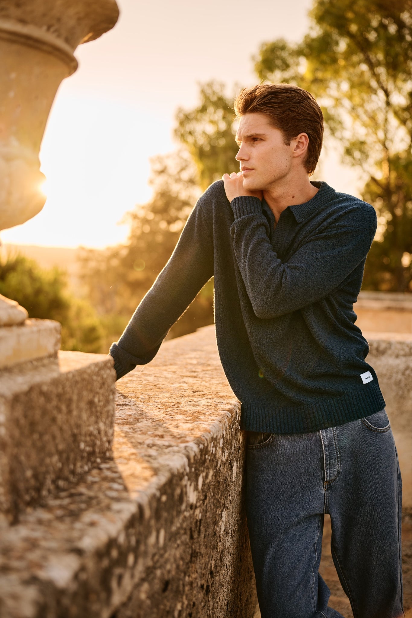 Polo en jersey bouclé - Bleu marine