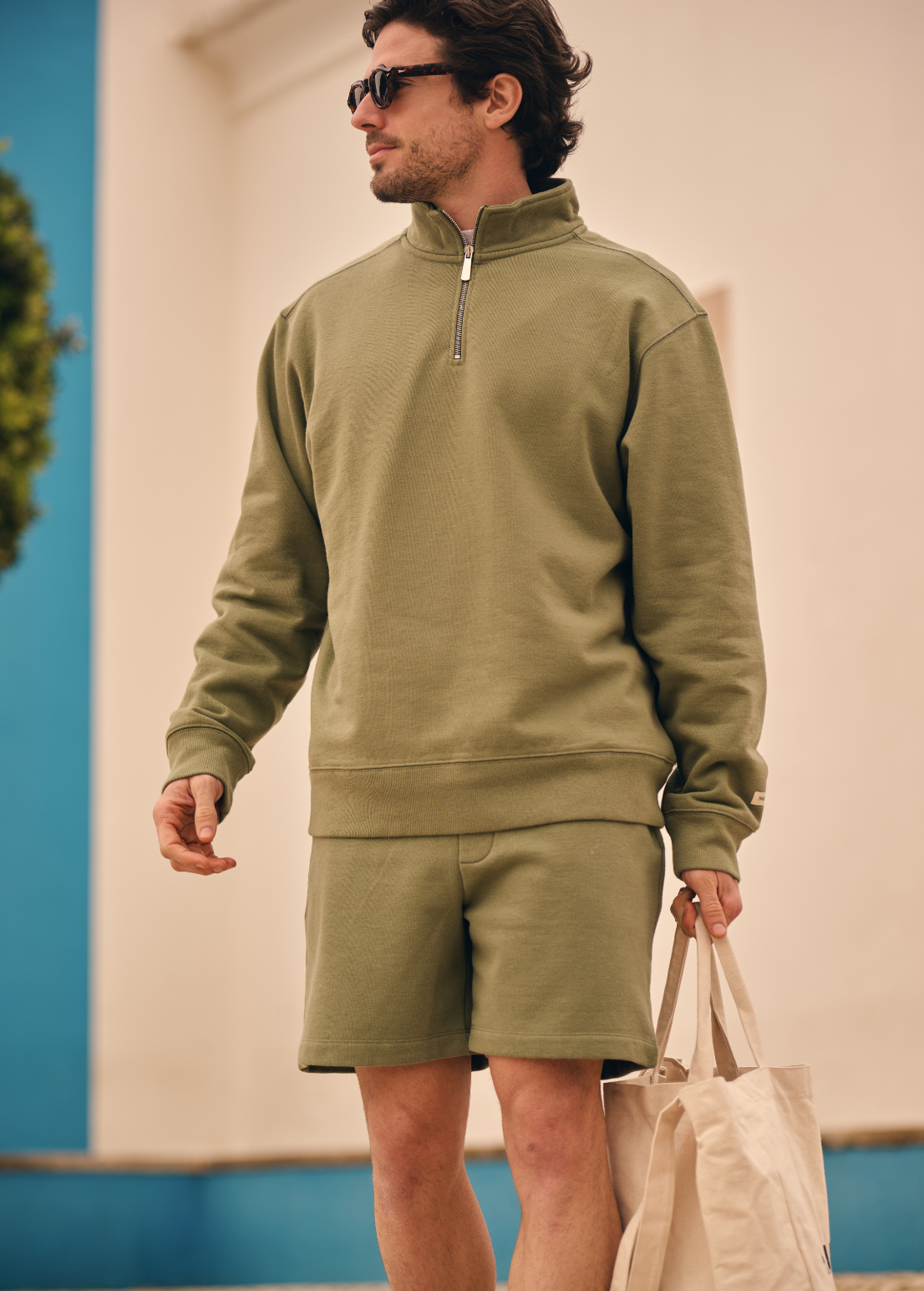 Vintage Washed Half Zip - Moss Green