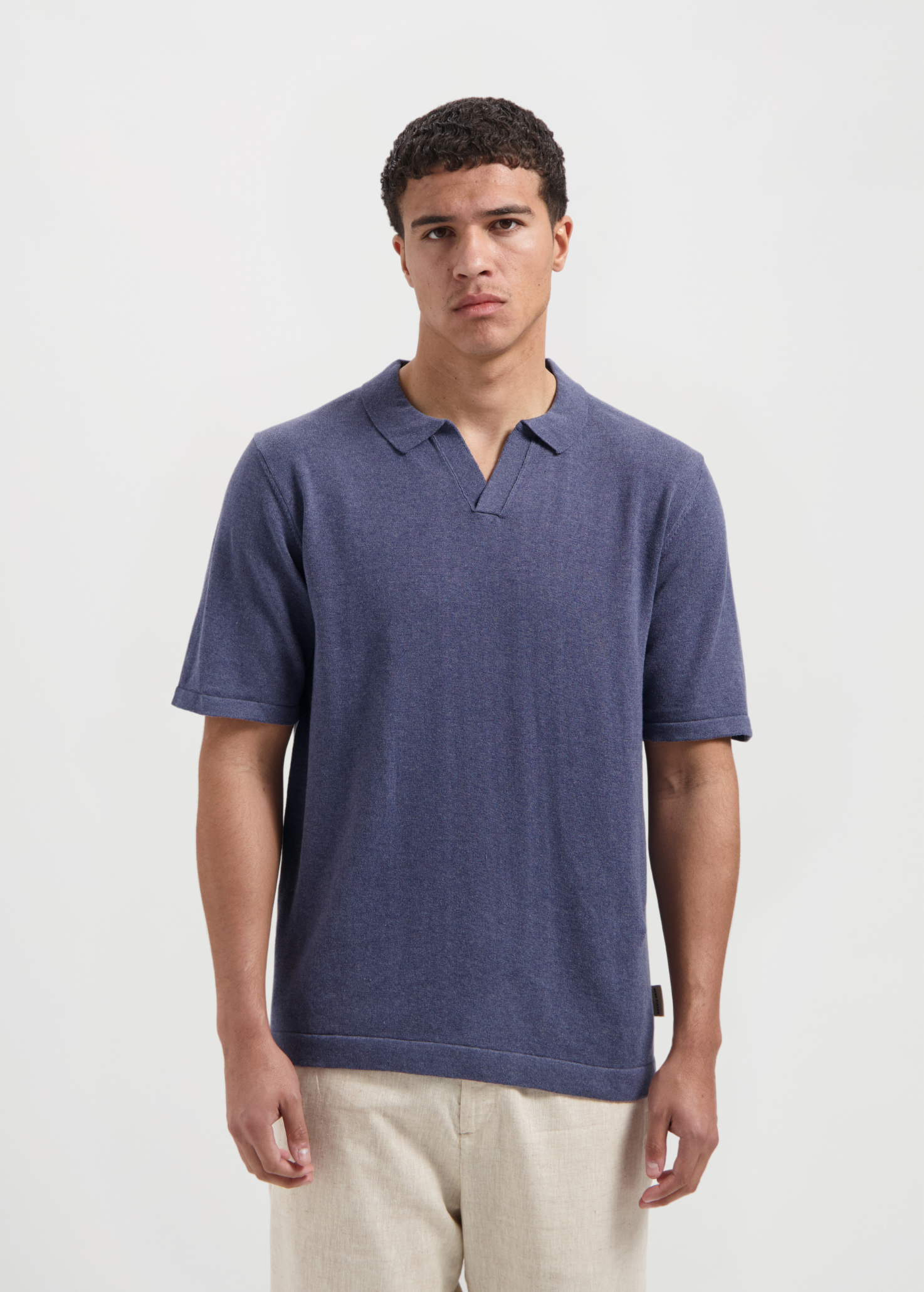 Knitted Polo - Blue Melange