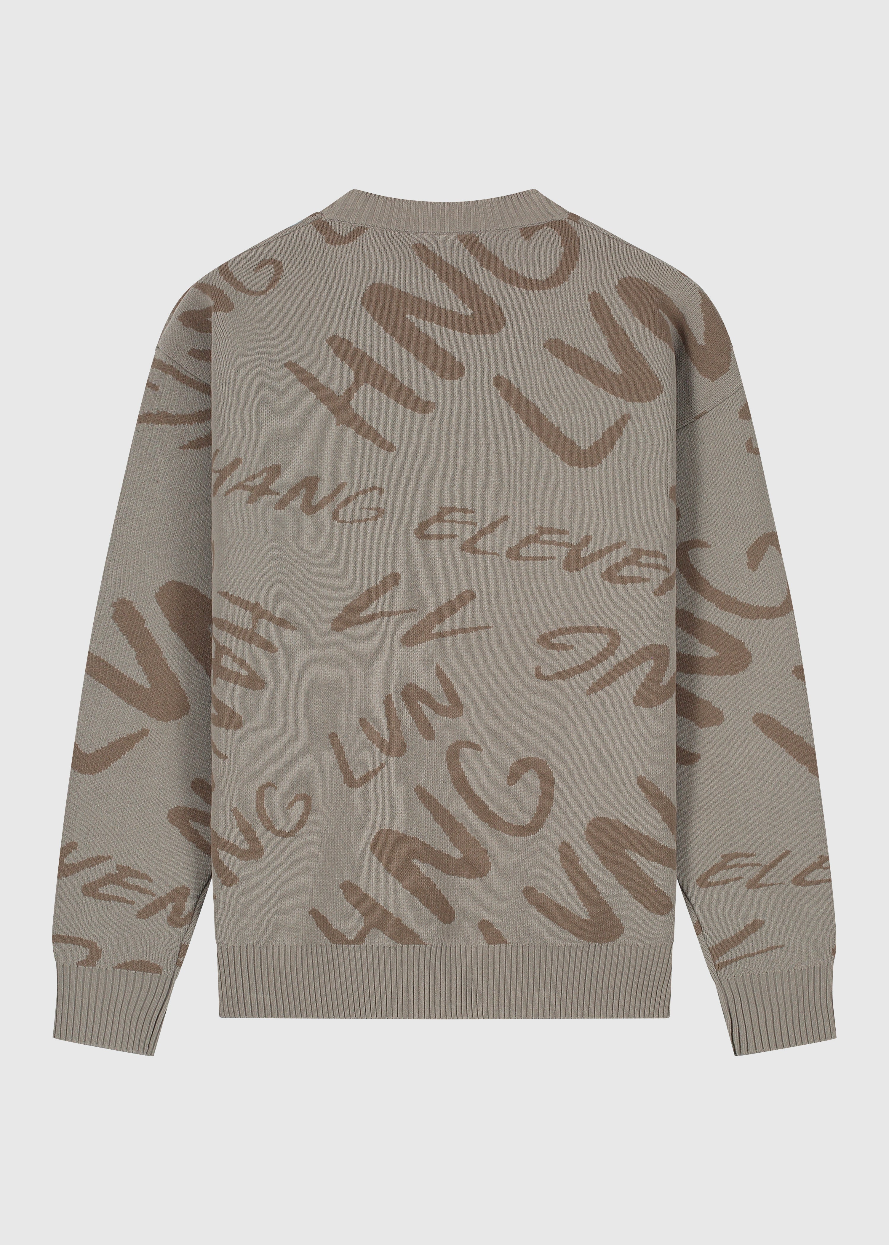 Jacquard Logo Knit Crewneck - Light Brown