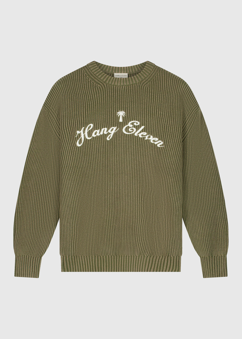 Palm Logo Knit Crewneck - Olive Green