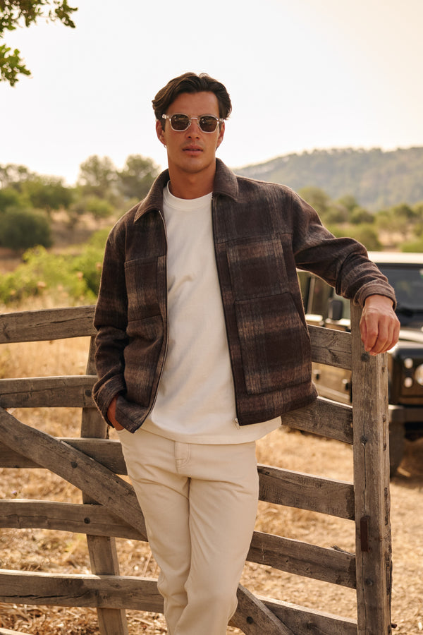 Check Zip Overshirt - Brown