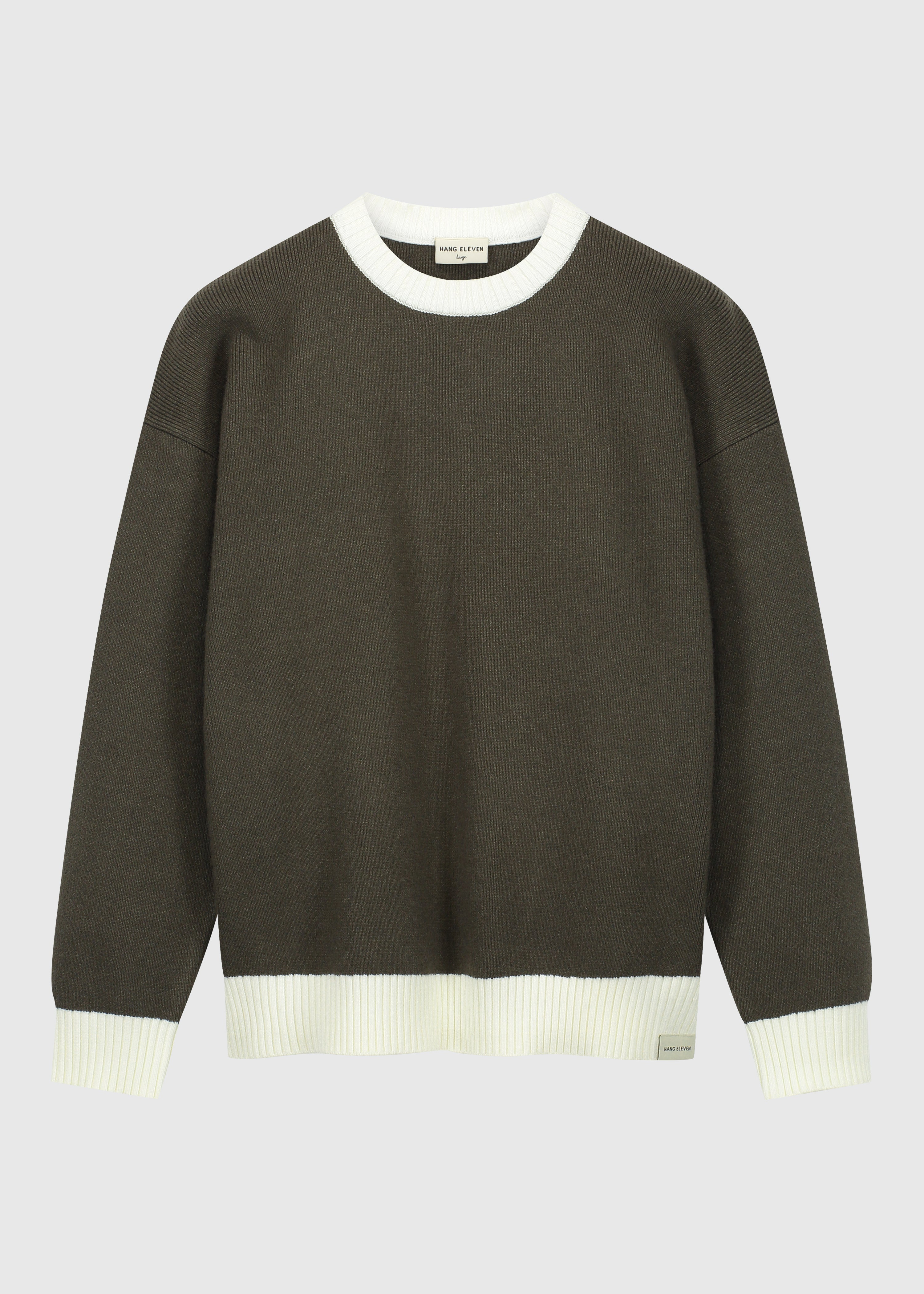 Contrast Knit Crewneck - Brown