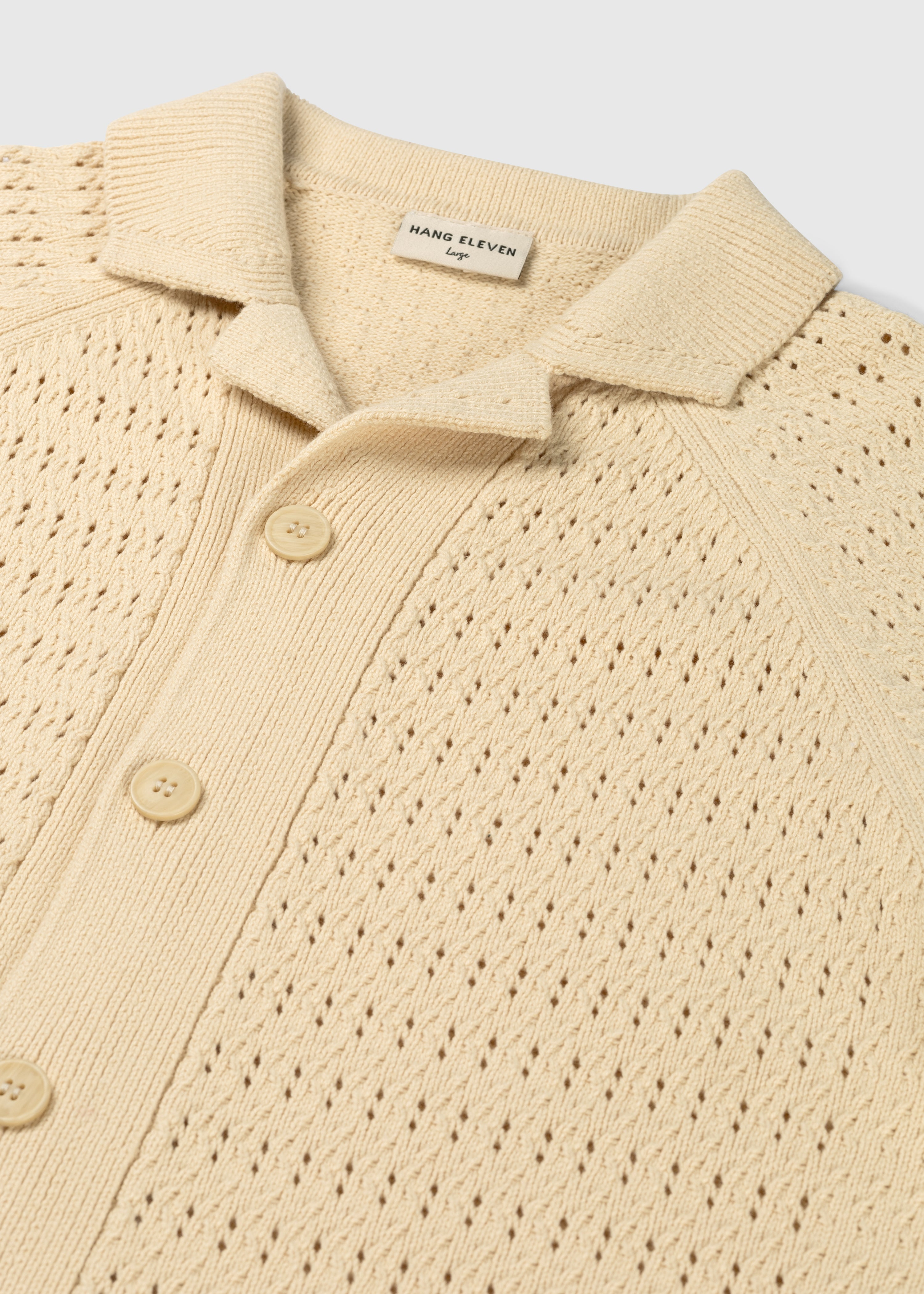 Crochet Knitted Polo Shirt - Sand