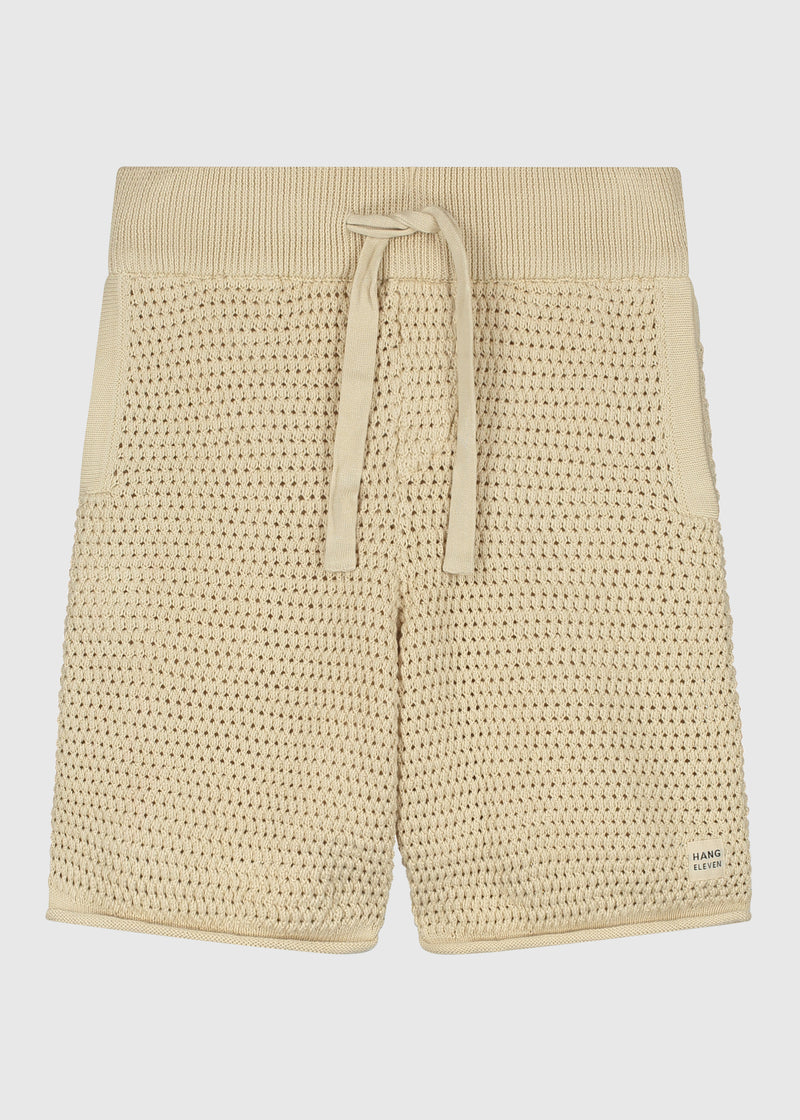 Gehäkelte Strickshorts - Sand