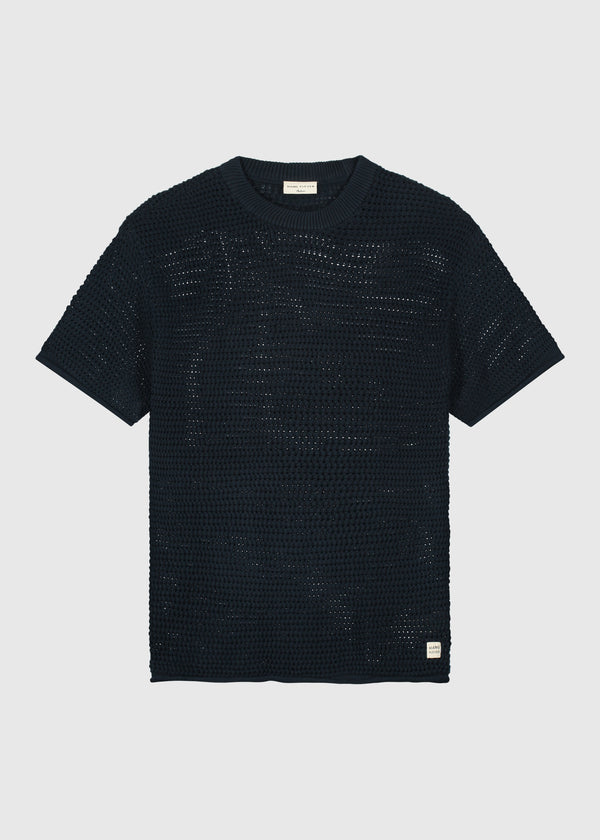 Crochet Knitted Tee - Navy