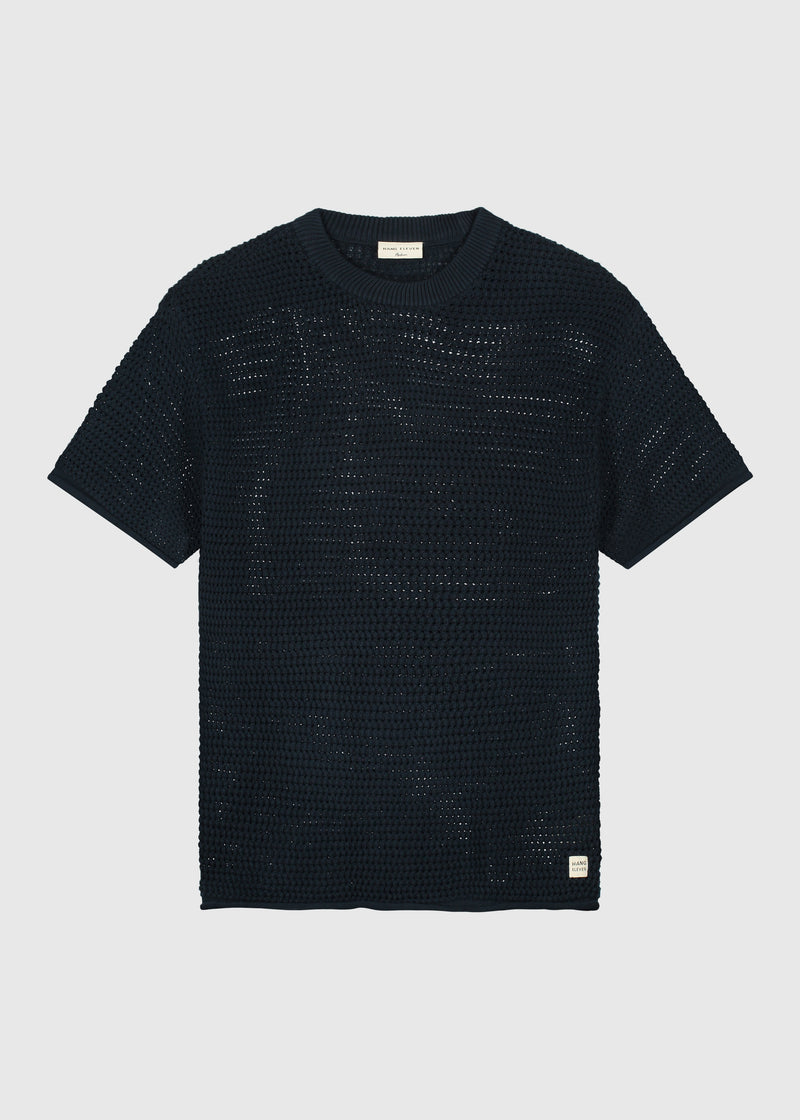 Crochet Knitted Tee - Navy