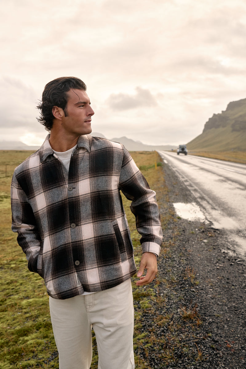 Herringbone Check Overshirt - Brown
