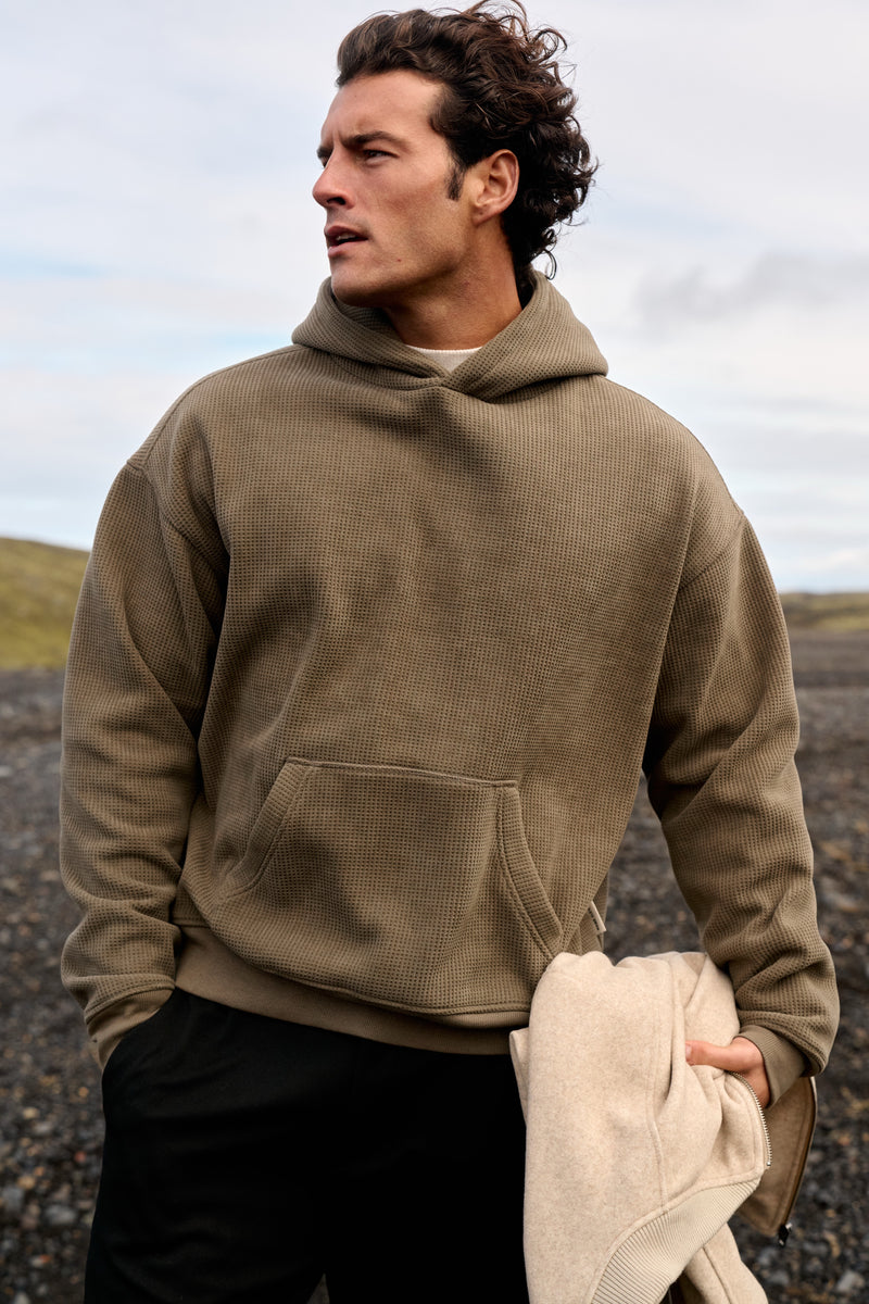 Waffle Artwork Hoodie - Light Brown