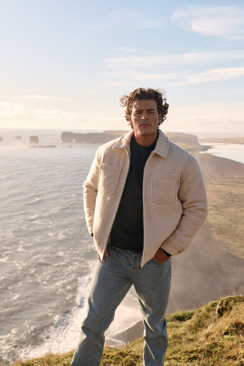 Gefüttertes Bouclé-Overshirt - Sand Melange