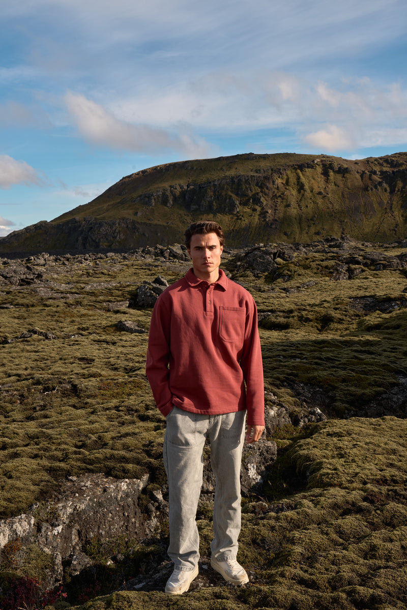 Vintage Washed Pocket Polo - Red