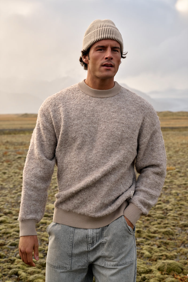 Bouclé Knit Crewneck - Dark Sand