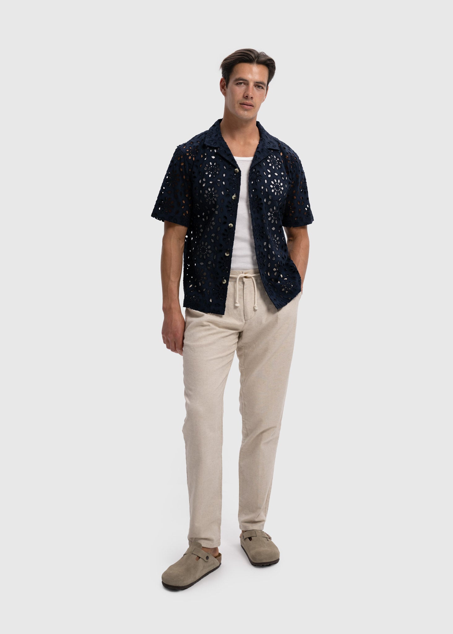 Flower Crochet Shirt - Navy